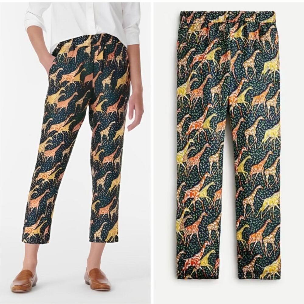 J. Crew Collection Silk Giraffe Pants Womens SIZE 0 Pull On High Rise Pants